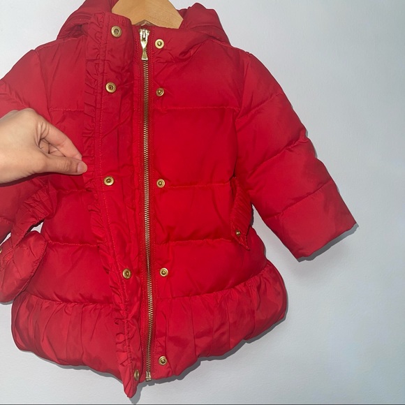 Kate Spade New York Red Puffer Hooded Jacket W/ Flower/ Rose Belt &Gold Hardware - Picture 5 of 16
